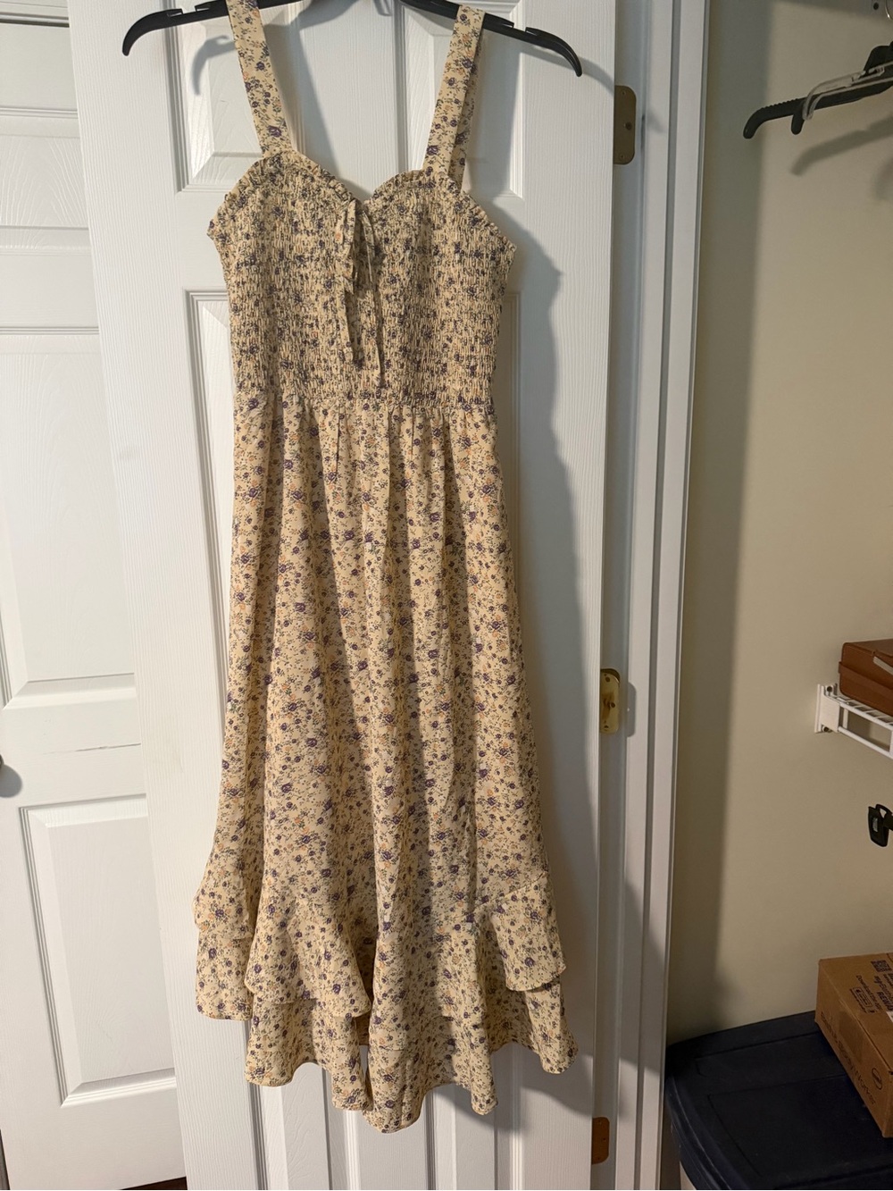 Grace Karin Cream Floral Midi Dress with Purple Accents